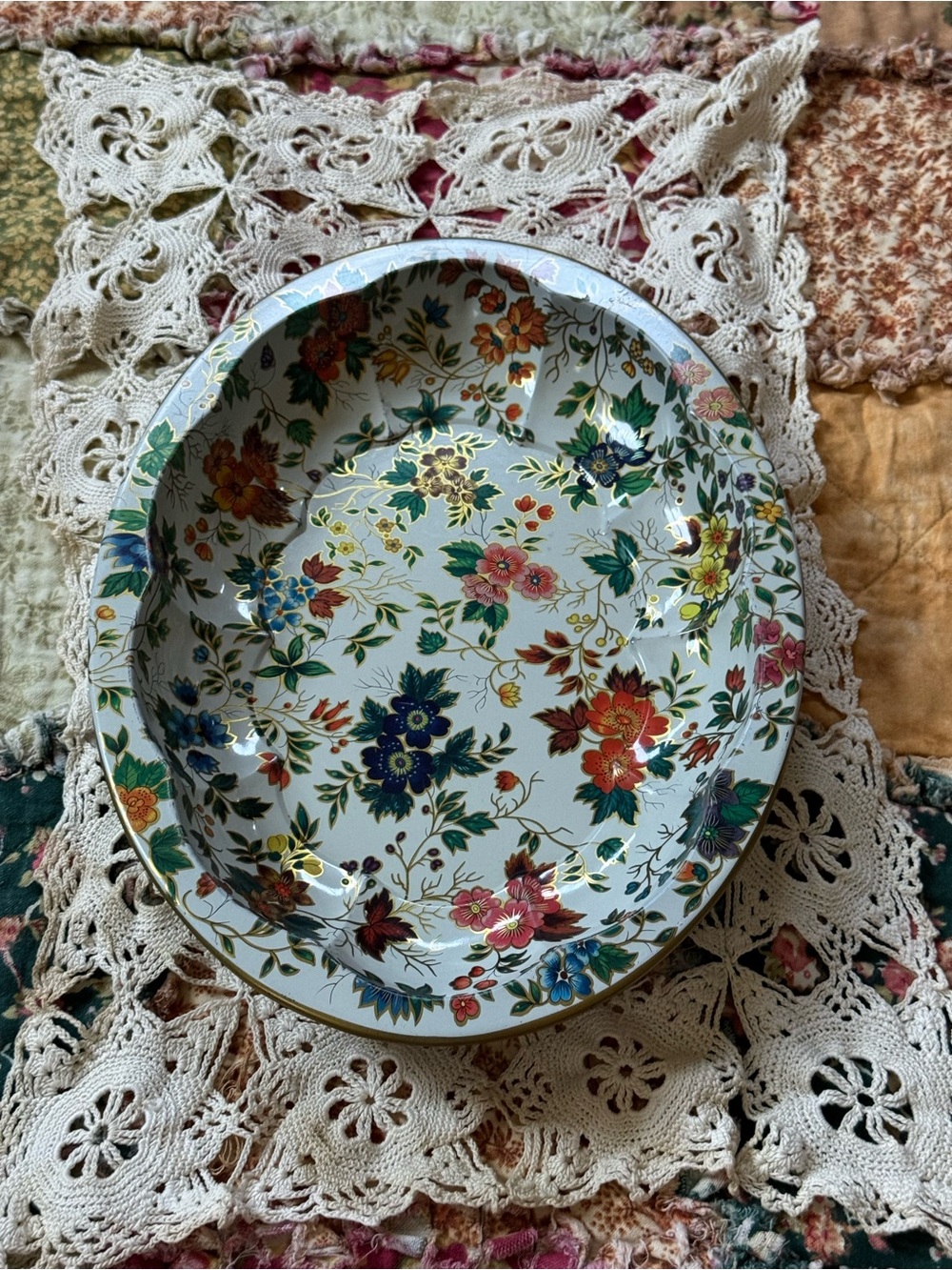Floral Metal Serving Bowl in Multicolor by